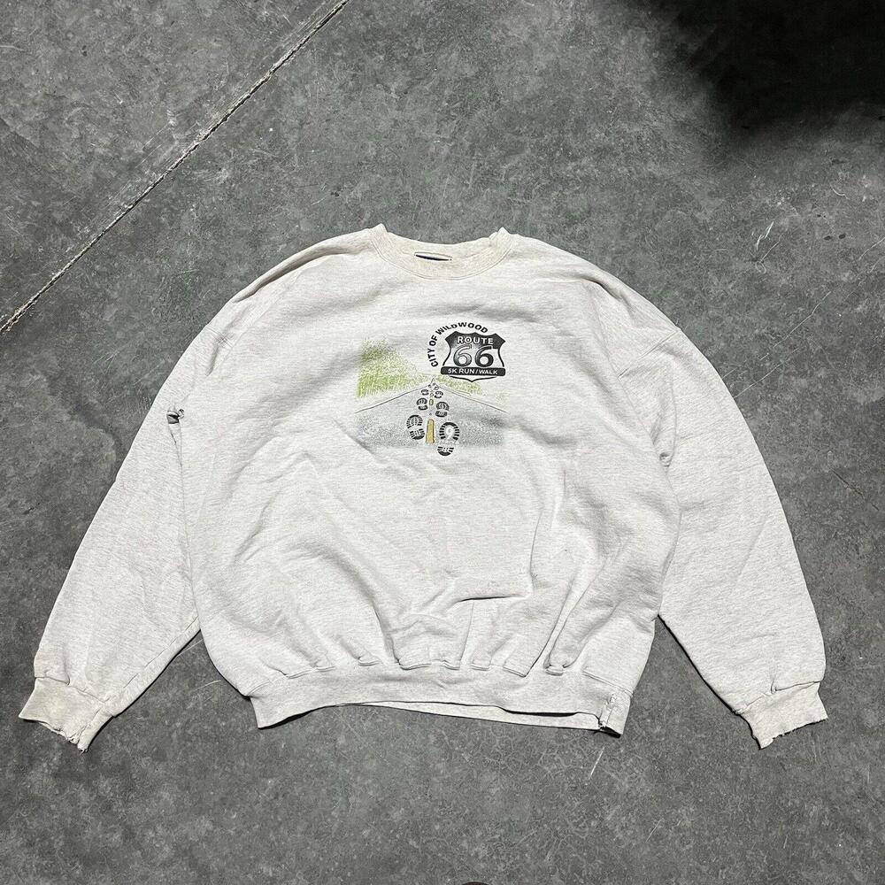 Vintage Route 66 Wildwood 5k Run Crewneck Sweatshirt Mens Xlarge Gray
